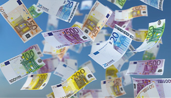 Euros falling through the air