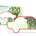 A car shape cut out of a euro bill